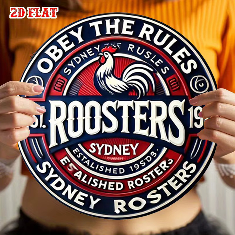 Potdemiel Sydney Roosters Rugby Team Rundes Aluminiumschild in Rot mit Hahn-Maskottchen, Durchmesser: 20 cm - Bild 6