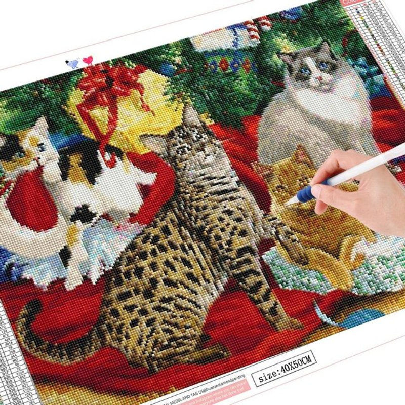 FIYO Diamond Painting 5D DIY Katze Motiv mit vollständiger Bestickung, Mosaik-Bastelset für kreative Tierprints, B/H: 20 x 30 cm, mehrfarbig - Bild 1