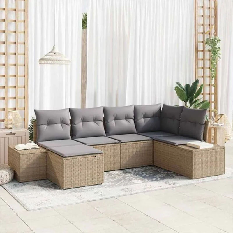 vidaXL Loungemöbel Garten-Sofa-Set aus Polyrattan in Beige und Grau, B/T/H: 264 x 154 x 85 cm - Bild 1