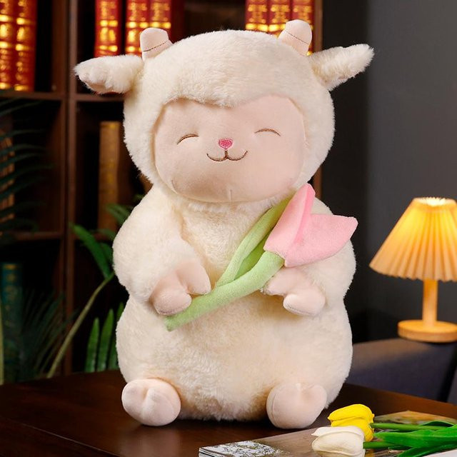 Kidsly Kawaii Kleines Lamm mit Tulpen, Plüschtier, Weiß, 25cm - Bild 1