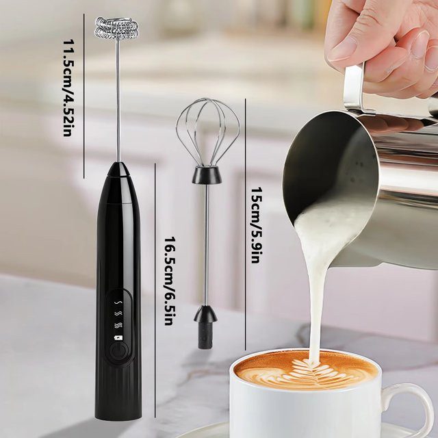 XIADYINJIA Elektrischer Akku-Sahnevisper in Schwarz als 3-Gang-Doppelstab-Milch-Kaffee-Mixer aus Kunststoff - Bild 1
