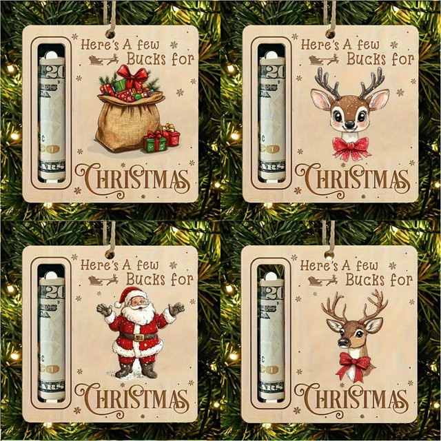 4er-Set DUTRIEUX Weihnachts-Spardosen aus Holz mit Weihnachtsmann und Rentier als hängende Dekoration, mehrfarbig - Bild 1