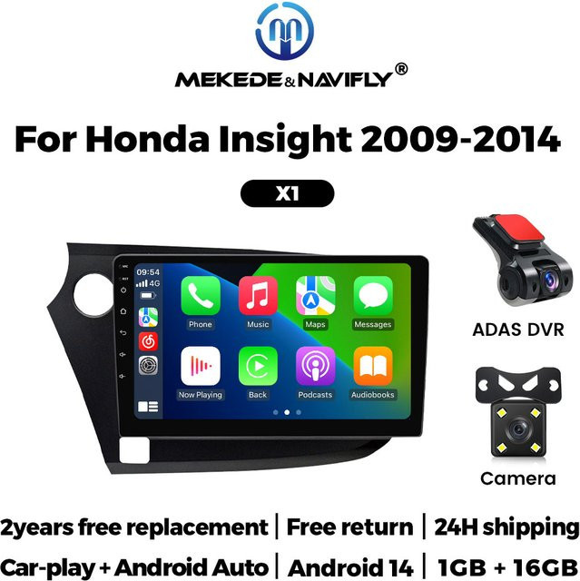 NaviTree Android 14 Autoradio mit CarPlay für Honda Insight 2009-2014, Multimedia Player mit WiFi, Bluetooth, USB und FM in Schwarz - Bild 1
