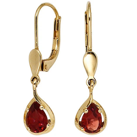 Colfem Ohrringe, 585 Gelbgold, 2 Granate rot, Tropfen - Bild 1