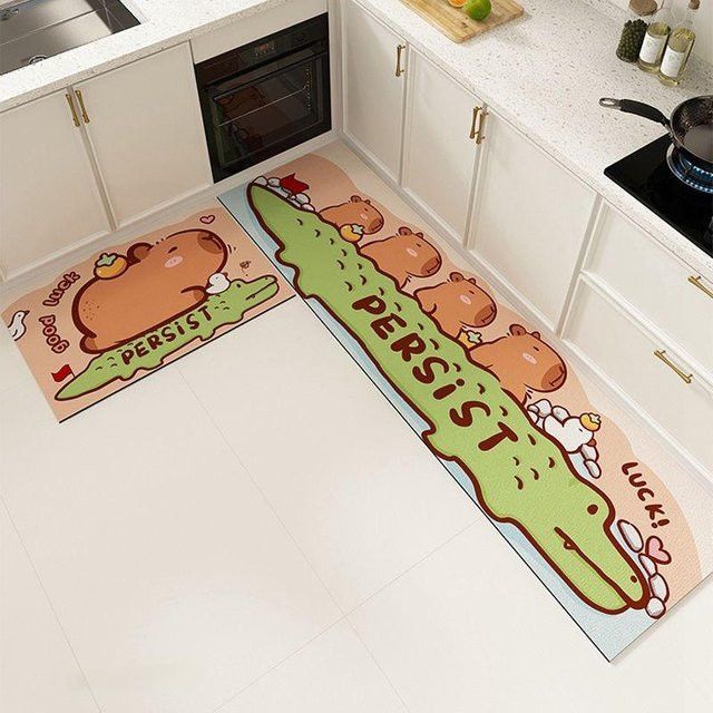 VIKAMA 2er-Set Küchenteppiche mit Streifenmuster, rutschfest und saugfähig, ideal als Eingangsteppich oder Badezimmerteppich - Bild 1