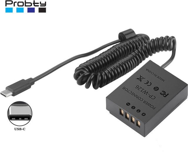 USB-C Dummy Batterie Power Adapter NP-W126 NP-W126S DC Koppler für Fujifilm X-T3 XT2 XT30 XS10 XT200 XT100 X100V X100F in Schwarz - Bild 1