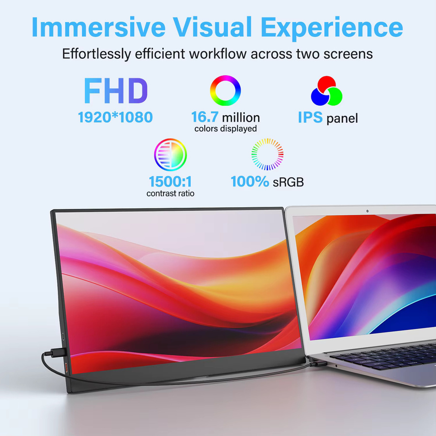 Amoudo Tragbarer Monitor 15,6 Zoll Full HD IPS LCD Display in Schwarz mit USB-C und Mini HDMI sowie VESA-Halterung - Bild 2