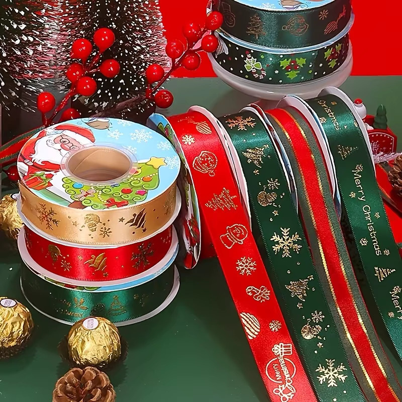 DUTRIEUX Weihnachtsband mit Weihnachtsmuster in Rot, Grün und Multicolour für Geschenktüten und Blumendekoration, 23 Meter Länge - Bild 2