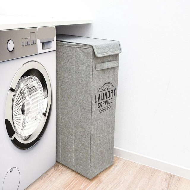 DuneDesign Wäschekorb mit Deckel und Griffen, 50 Liter, Grau, B/T/H: 20 x 40 x 60 cm - Bild 1