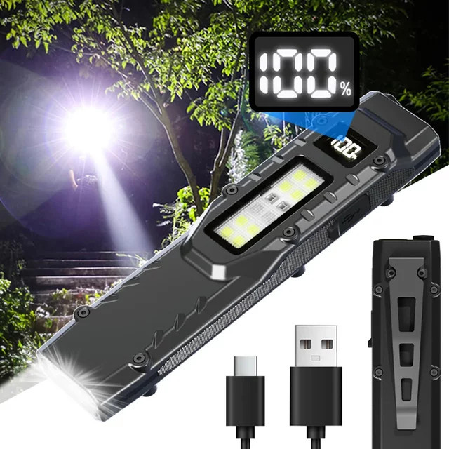 NEWBIRTH Taktische EDC-Taschenlampe in Schwarz mit 1100 lm, wiederaufladbare LED-Flachtaschenlampe mit Clip und Digitalanzeige - Bild 1