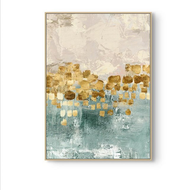 TPFLiving Leinwandbild Nordic Art Abstrakte Motive in Gold, Grün und Beige, B x H: 50 x 70 cm - Bild 1