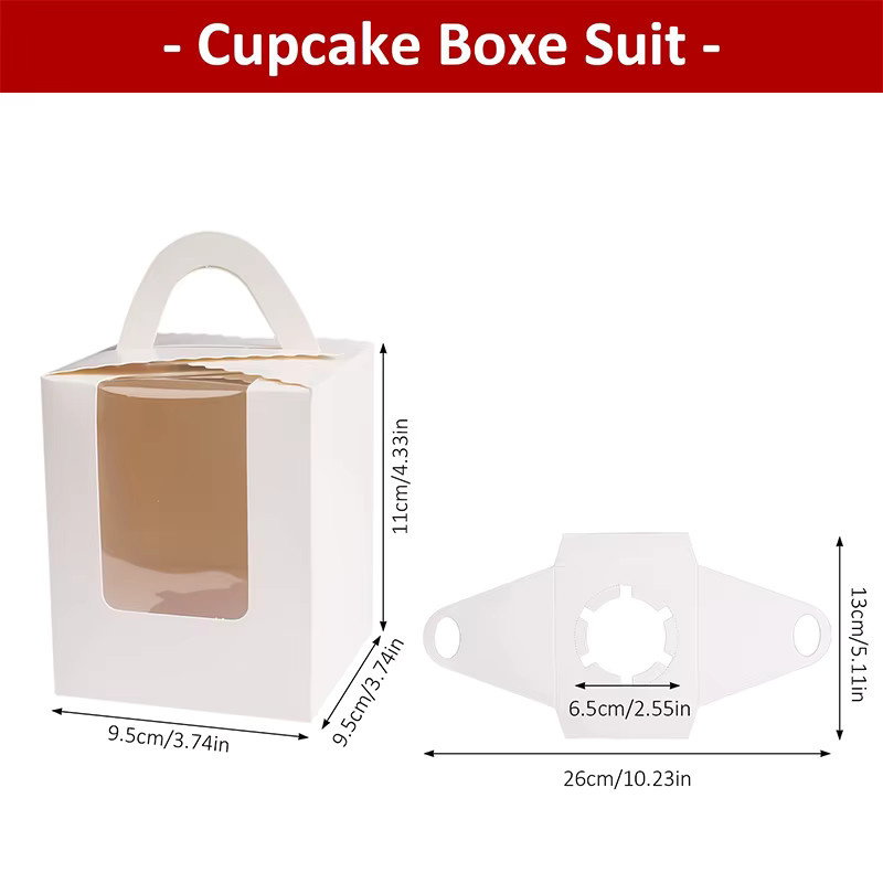 10 Weiße Papier-Cupcake-Behälter mit Innentablett und transparentem Fenster für Hochzeiten und Feiertage - Bild 1