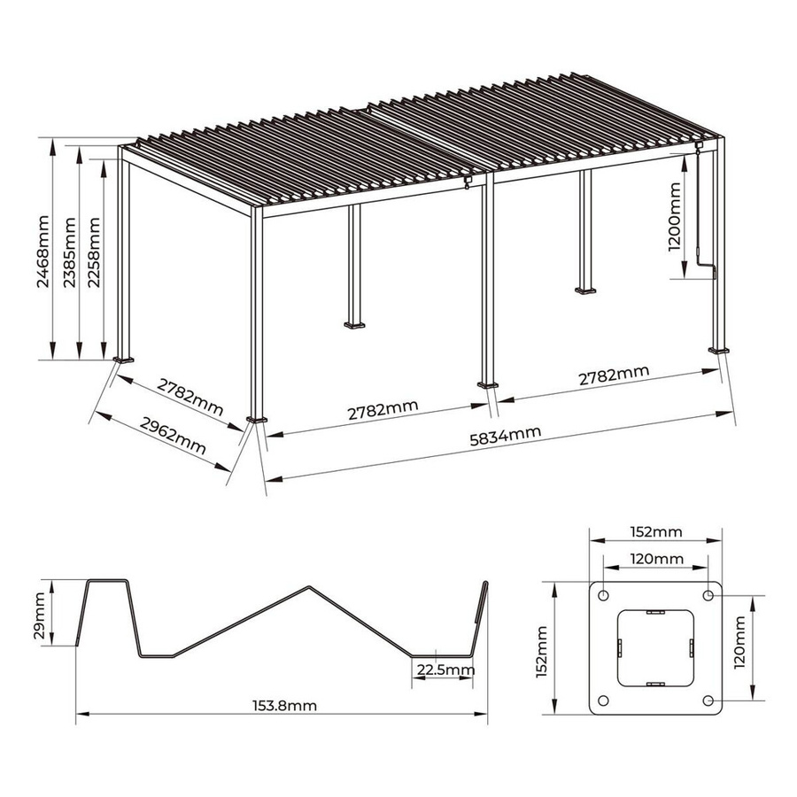 Aluminium Pergola in Anthrazit B/H/L: 296 x 247 x 583 cm - Bild 3