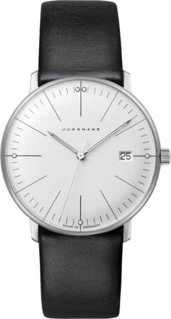 Junghans Max Bill Damenuhr, Quarz, Edelstahl, 33 mm, Leder, Silber - Bild 1