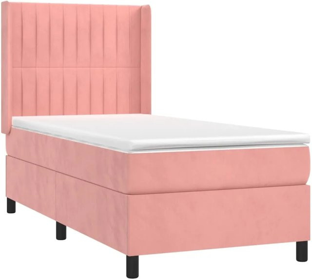 vidaXL Boxspringbett mit Matratze in Rosa, Samt, mit LED-Unterbettbeleuchtung und USB-Ladeport, Hybrid-Matratze mit Taschenfederkern, B/T/H: 90 x 200 x 128 cm - Bild 1