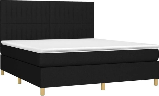 vidaXL Boxspringbett mit Matratze in Schwarz, Hybrid-Bett mit LED-Unterbettbeleuchtung und USB-Anschluss, Stoff, B/T: 160 x 200 cm - Bild 1