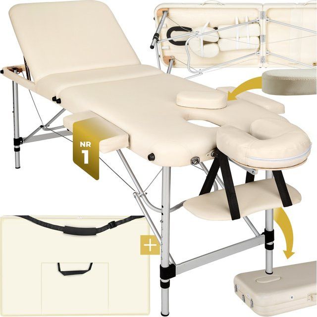 tectake 3 Zonen Massageliege aus Aluminium in Beige mit Polsterung, H x B x T: 90 x 95 x 210 cm - Bild 1