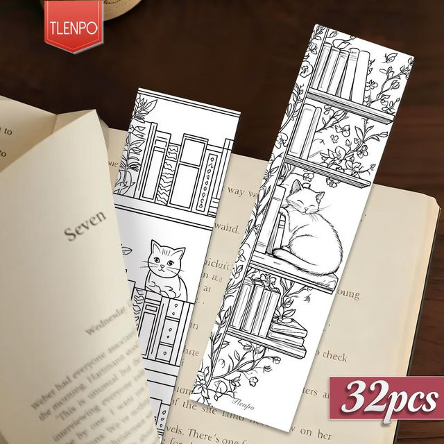 32 Stück Lesezeichen mit Katzen-Motiv in Weiß aus Papier für Lehrer und zum Schulanfang - Bild 1