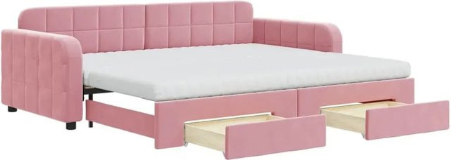 vidaXL Tagesbett ausziehbar mit Schubladen in Rosa aus Samt, B/T/H: 90 x 200 x 71 cm - Bild 1