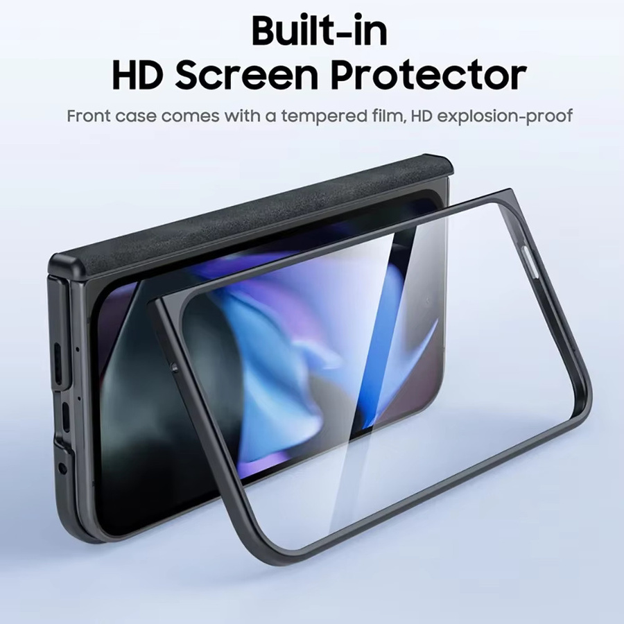 BANGZAO Magnetische Handyhülle mit Schafsleder-Textur und Schutzfolie für Google Pixel 9 Pro Fold in Schwarz - Bild 2