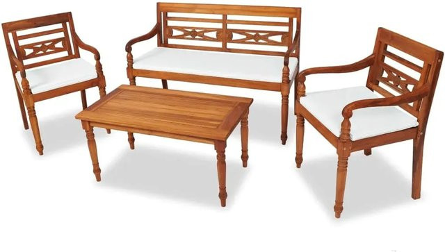 vidaXL 4-teiliges Garten-Lounge-Set aus Teak-Massivholz in Braun mit Auflagen und Couchtisch - Bild 1