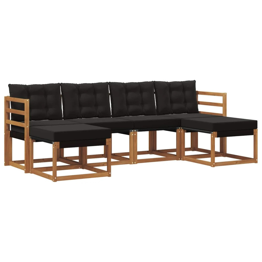 vidaXL Outdoor-Sofagarnitur 6-teilig aus massivem Akazienholz mit Textilene und Kissen in Natur und Schwarz - Bild 2