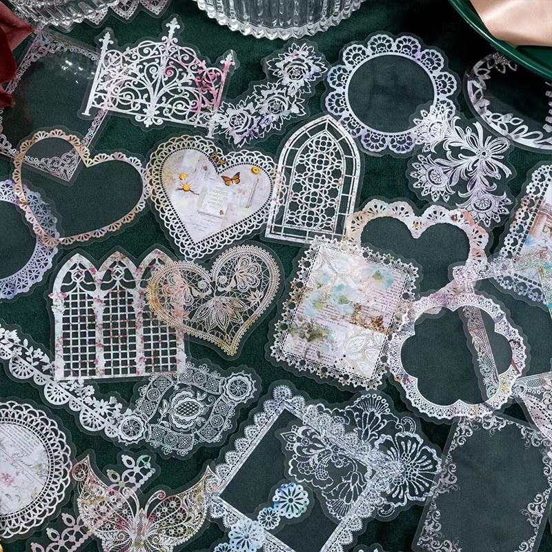 Global Floral Lace PET-Aufkleberset mit 30 hohlen Dekorationen für dein Tagebuch - Bild 1