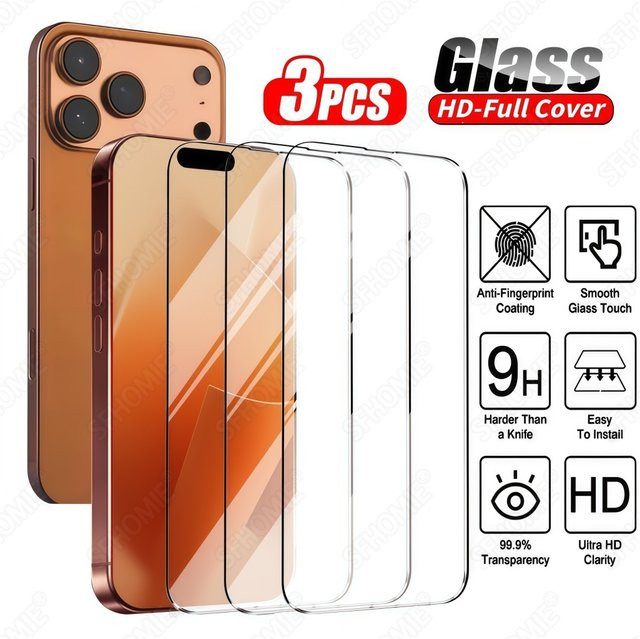 SFHOMIE 3er-Pack HD Panzerglas Displayschutzfolie für iPhone 11 bis 17 Pro Max, Air und Plus, transparent - Bild 1
