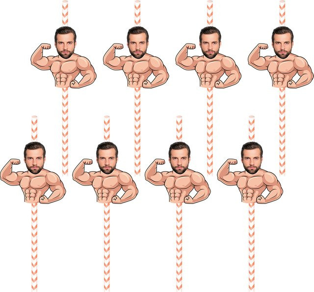 Personalisierte Papier Strohhalme mit individuellem Muscle Man Gesicht Motiv von WEIGAO in Mehrfarbig, 6 Stück - Bild 1