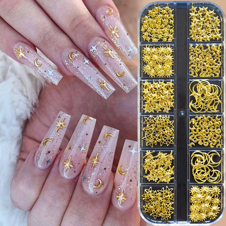 MingLee Nagel Pailletten Charms, Gold Metallic, Mond Stern Sonne, 3D Nail Art - Bild 2