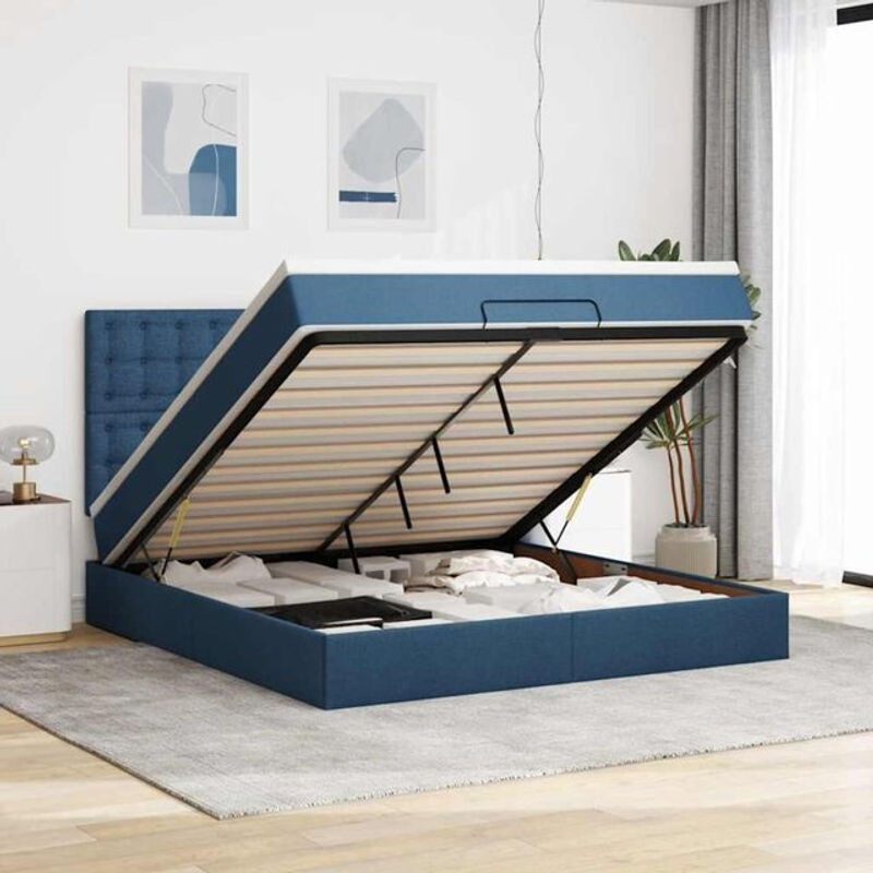 Vidaxl Ottoman Polsterbett mit Matratze und LED-Beleuchtung in Blau aus Stoff, B/T: 160 x 200 cm - Bild 1