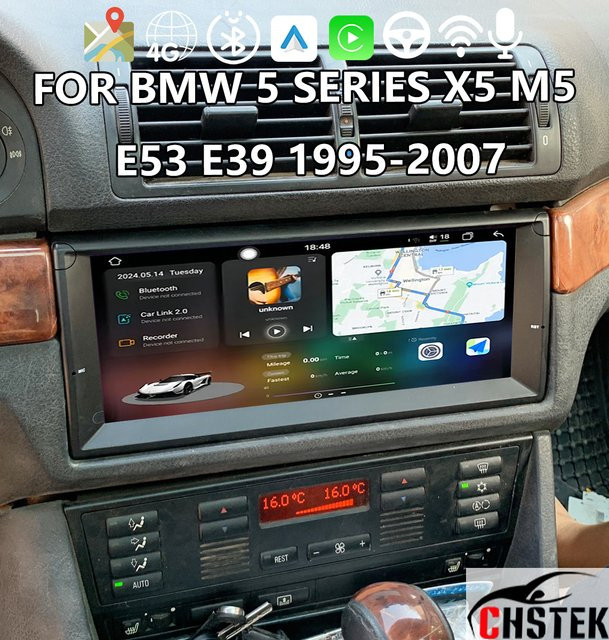 SZCHSTEK Kabelloses CarPlay Upgrade für BMW 5er E39 (1995-2003) mit Bluetooth, GPS, Wi-Fi und FM in Schwarz - Bild 1