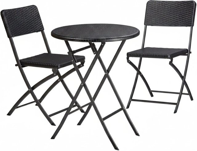 Relaxdays Gartenmöbel Set aus Stahl und Kunststoff in Schwarz mit Rattan-Optik, dreiteilig und klappbar - Bild 1