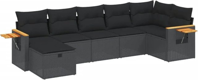 vidaXL 7-tlg Garten-Sofagarnitur aus Poly-Rattan mit Kissen in Schwarz - Bild 1
