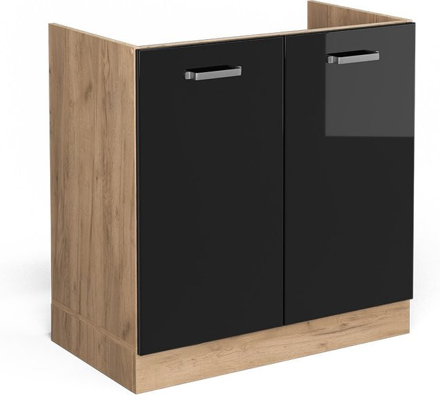 Vicco Spülenunterschrank R-Line Küchenschrank in Schwarz und Eiche modern mit Breite: 80 cm - Bild 1