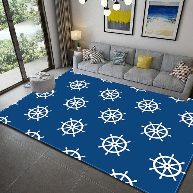 Lodestar Bereichsteppich Marineblau Gestreift mit Ozean-Motiv, rutschfest und wasserdicht, B/T: 120 x 160 cm - Bild 1