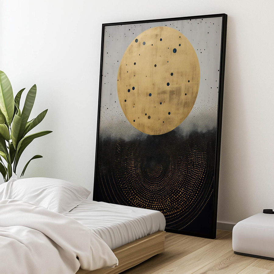 Goldener Kosmischer Kreis Wandbild von iKable in Gold und Dunkelbraun mit Holzrahmen, B/H: 30 x 40 cm - Bild 3