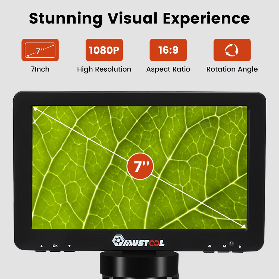 Mustool DM9 Digitalmikroskop mit 7 Zoll Display, 1200x Vergrößerung, 1080FHD Video und LED-Licht, Schwarz - Bild 3