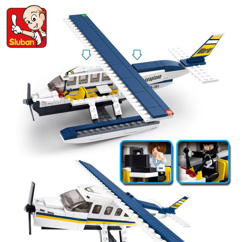 Monkey Man Baustein Set Militärisches Navy Wasserflugzeug in Blau und Weiß, 214 Teile pädagogisches Spielzeug für Kinder - Bild 3