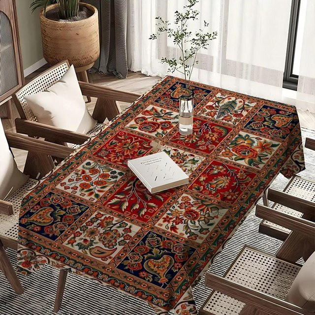 Wasserdichte Boho Persische Tischdecke von JINGYUE Pet, mehrfarbig, B: 145 cm, T: 180 cm - Bild 1
