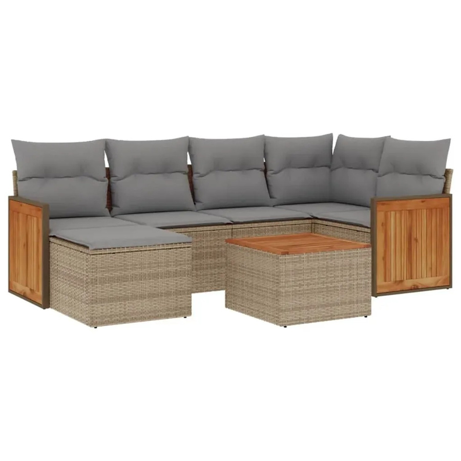 vidaXL 7-teilige Garten-Sofagarnitur aus Poly-Rattan in Beige mit Kissen und Couchtisch - Bild 2