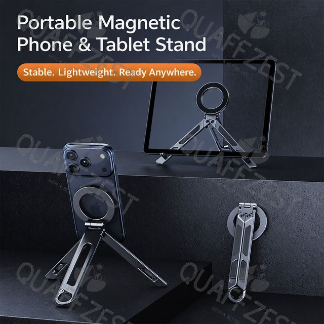 EOENKK Tragbare faltbare magnetische Smartphone-Halterung aus Aluminiumlegierung für MagSafe, Farbe: Silber - Bild 1