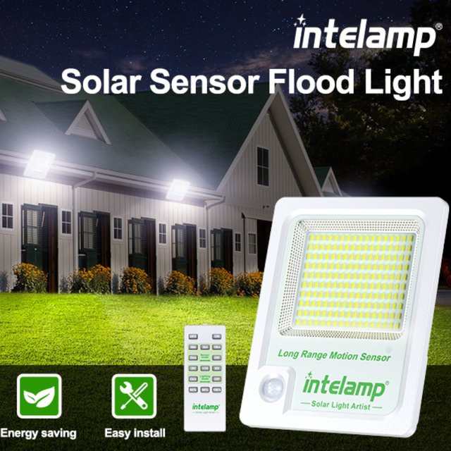 Intelamp Solar-Flutlicht in Weiß mit großem Solarpanel, zwei Bewegungssensoren und 12000 mAh Akku für Außenbereich, Wand und Garten - Bild 1