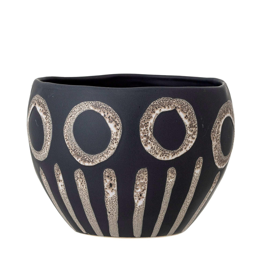 Bloomingville Blumentopf Magnus aus Keramik in Schwarz mit ethnischem Muster, Durchmesser: 18,5 cm, Höhe: 14,0 cm - Bild 1