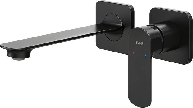 Emke Wand Waschtischarmatur inklusive Grundkörper als Einhebelmischer in Schwarz Matt für dein Waschbecken, B/T/H: 233 x 127 x 110 mm - Bild 1