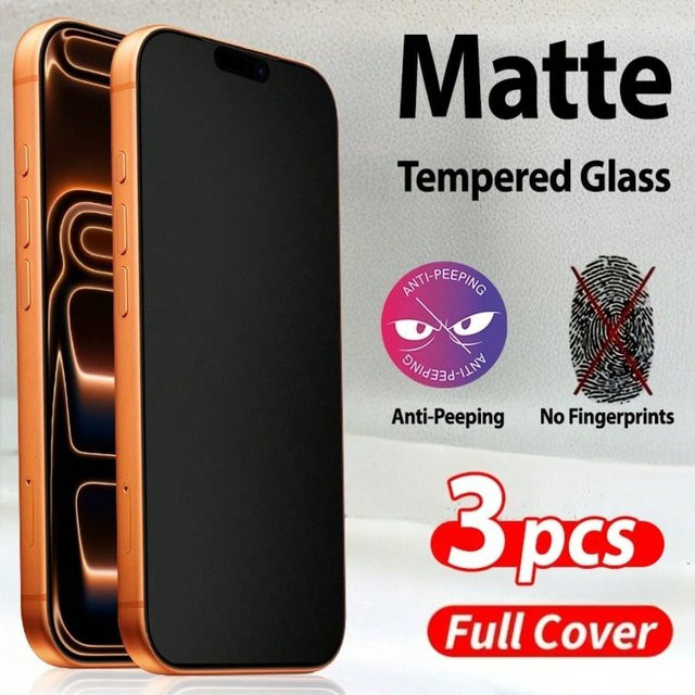 3er-Pack Matte Anti-Spionage Displayschutzfolie für Apple iPhone 17 Pro Max, 17 Pro, 17 Air, 17, 16 Pro Max, 16 Pro, 16 in Schwarz und Transparent - Bild 1