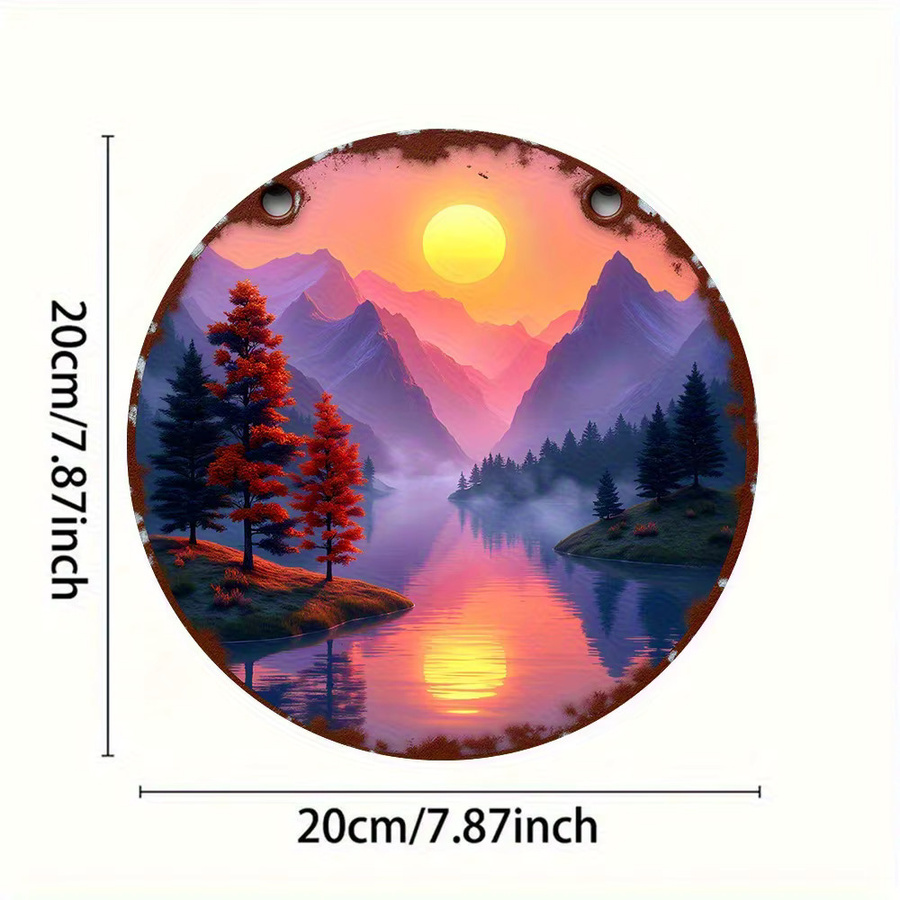 Runde Metall-Wandkunst von Potdemiel mit Mountain Sunset Motiv in Multicolour, Durchmesser: 20,32 cm - Bild 4