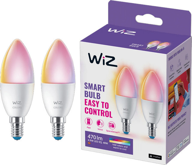 WiZ Kerzenlampe E14 im Doppelpack mit weißem und farbigem Licht in Weiß - Bild 1