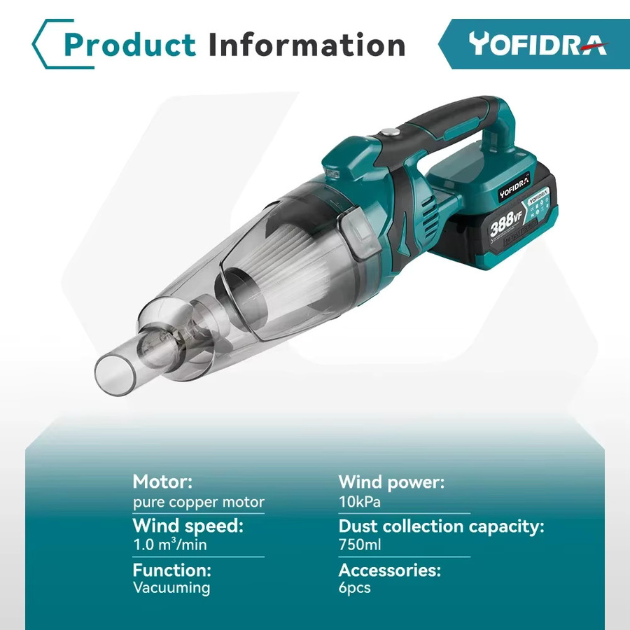 YOFIDRA Kabelloser Handstaubsauger 1500W mit Makita 18V Akku Kompatibilität für Tierhaare und die Reinigung zu Hause - Bild 5