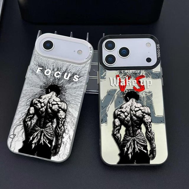 H-Hanma Baki Anime Gym Handyhülle für iPhone 11 bis 17 Pro Max in Schwarz und Multicolour mit Matte Laser Aurora Effekt und stoßfestem Schutz - Bild 1